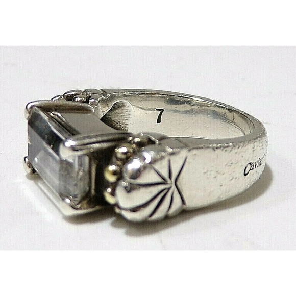 Sold LAGOS CAVIAR SIGNED 18K YELLOW GOLD & Sterling Silver WHITE TOPAZ SZ 7 RING - Picture 8 of 8